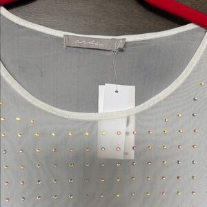 White Mesh Tank Top with Multi-Colored Rhinestones